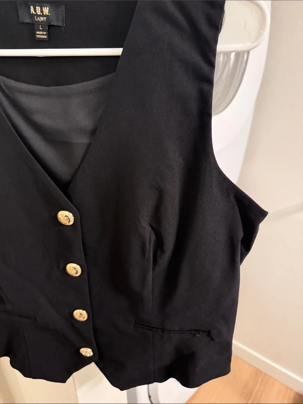 AUW Black Sleeveless Vest Dress with Gold Buttons